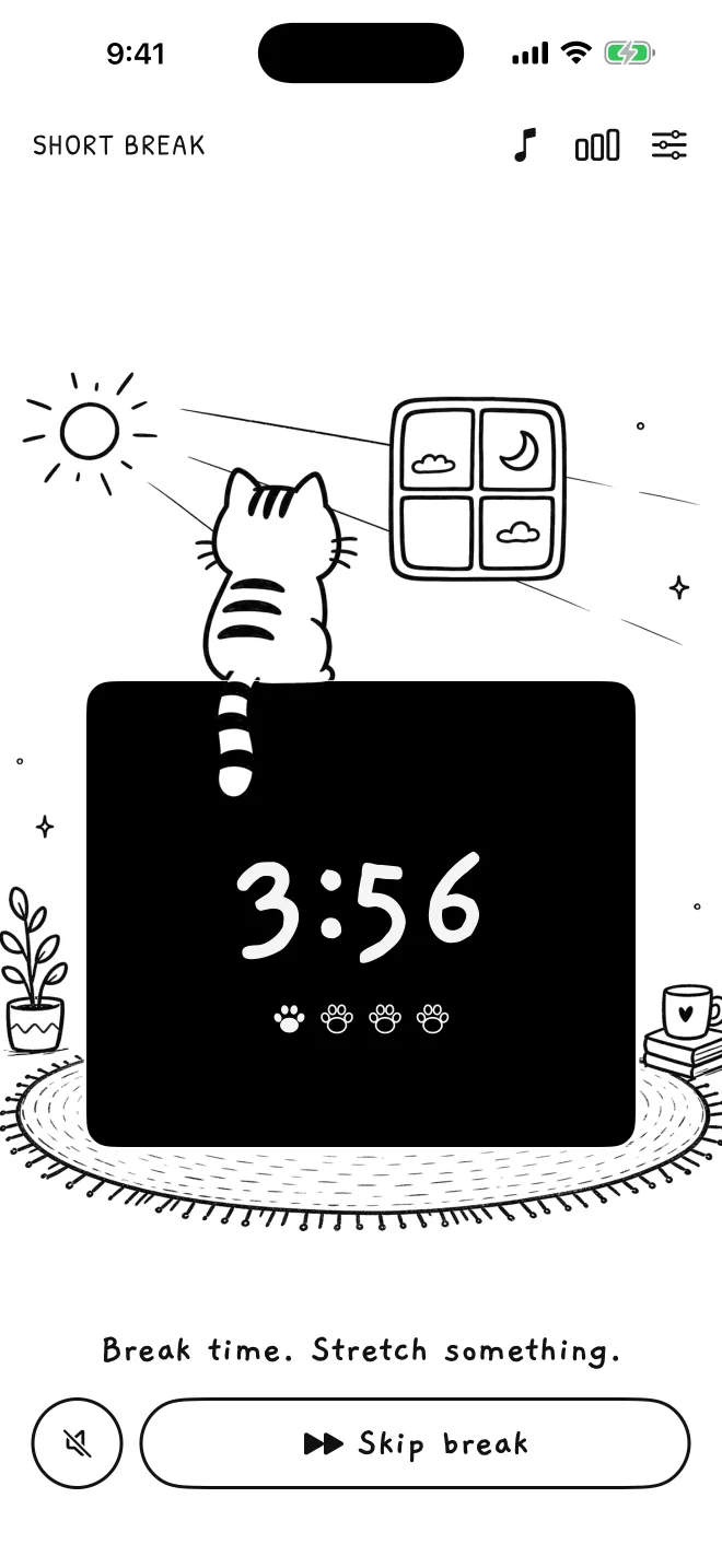 Don't Wake the Cat, short break: the cat looks out of the window