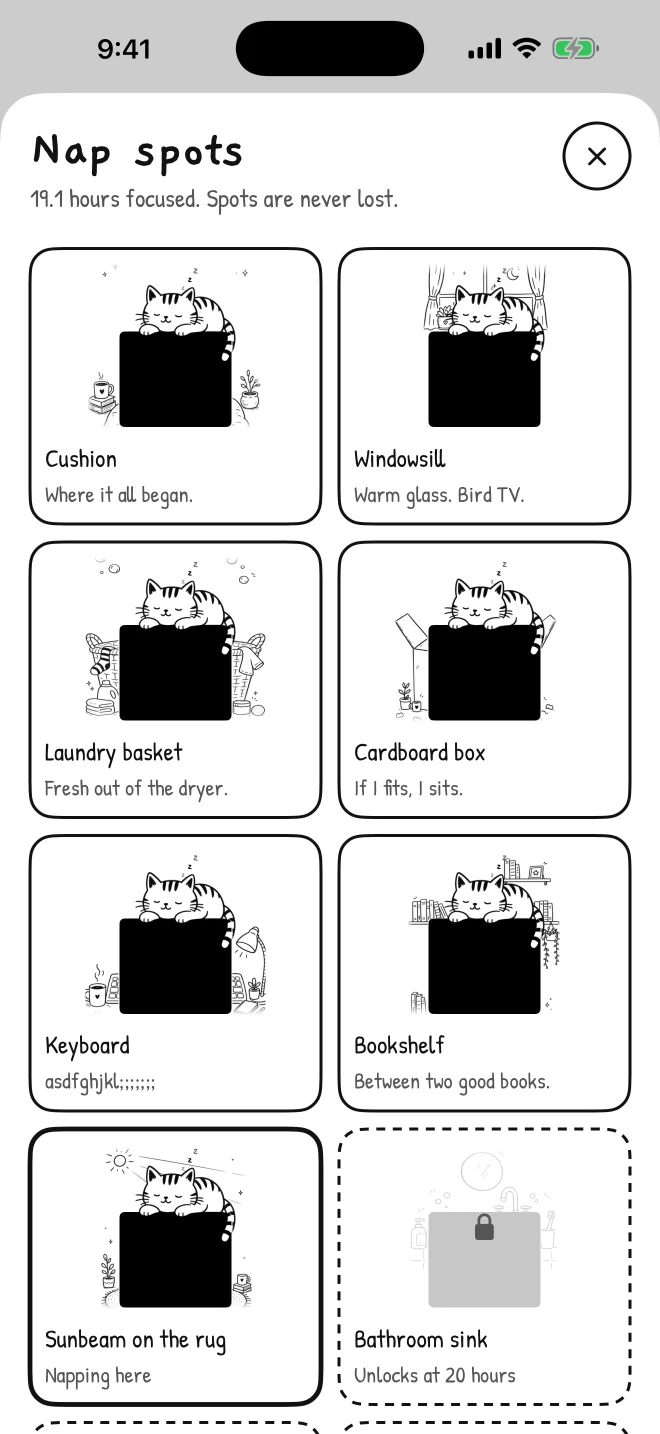 Don't Wake the Cat nap spots: cushion, windowsill, laundry basket, cardboard box and more