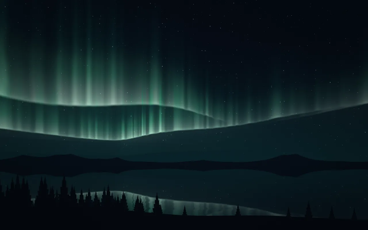 MacScapes Night Owl vibe: an aurora over dark hills