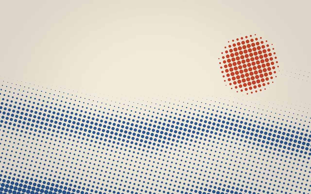 MacScapes Studio vibe: a halftone sun in the Bauhaus palette